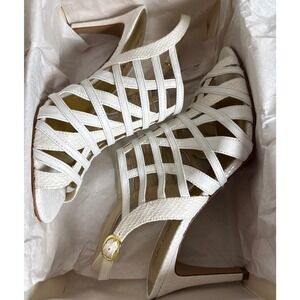 NIB NEW Marc Fisher NALORA‎ White Leather Cage Heels Ankle Strap Stiletto 9.5